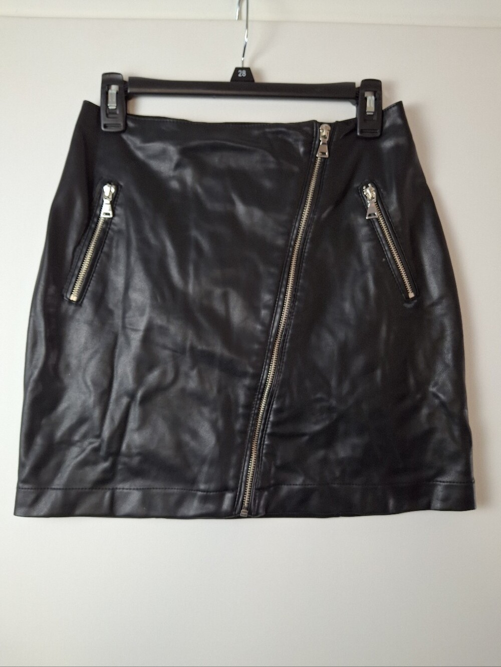 Express Black Faux Leather Asymetrical Zip-Front Mini Skirt Size 6